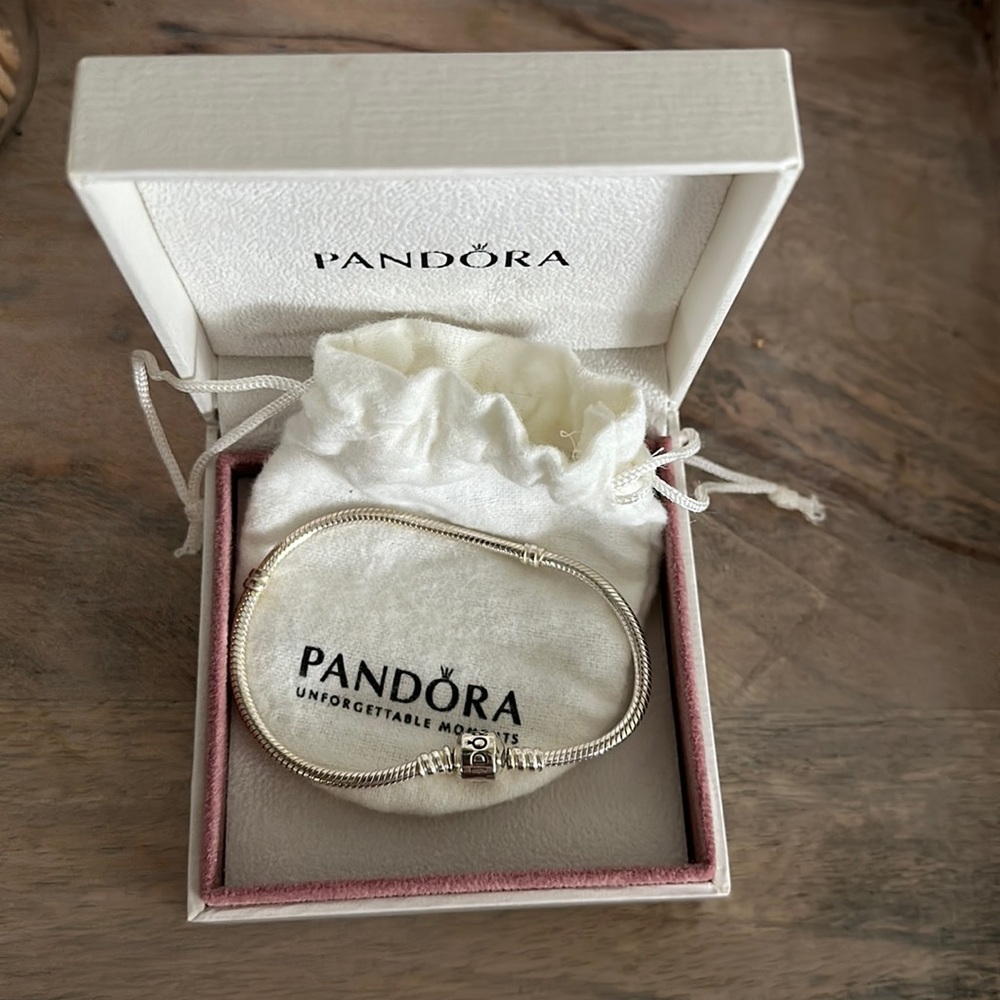 NIB Pandora moments bracelet barrel clasp snake chain silver size 9 8”